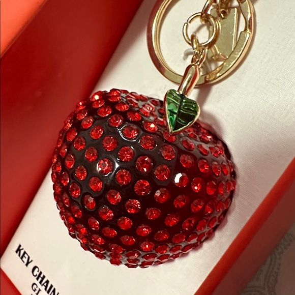 NWT Piper K Sparkling Red Apple Keychain and bag charm glass stones - Picture 7 of 8